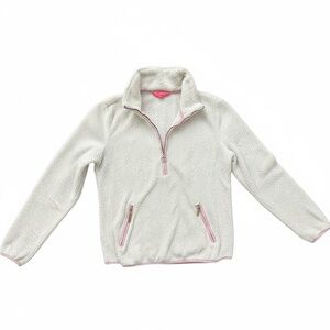 Lilly Pulizter Women's Off White with pink trim 1/4 Zip Fleece Jacket Size Small